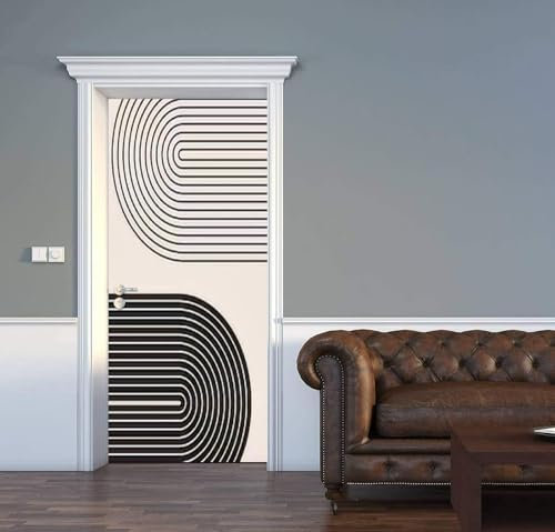 Türtapete 3D Türaufkleber Selbstklebend Türposter - Schwarze Weiße Linien 80 X 200 Cm - Türfolie Poster Pvc Abnehmbar Wasserdichte Door Stickers - Kinderzimmer Wohnzimmer Küche Schlafzimmer T -0U1U8D2