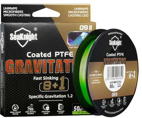 Seaknight G9-serien 9 strängar 8+1 flätad fiskelina snabbt sjunkande fiskelina 150 m/300 m havsvattentät UV-beständig belagd PTFE havsfiskelina 7-80 kg