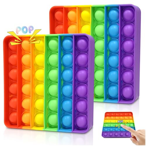 2 Stück Push and POP Bubble, Sensorisches Fidget Spielzeug Anti-Stress, Pop Bubble Sensory Fidget Toy Relief Angst Autismus, Antistress Regenbogen für Kinder und Erwachsene
