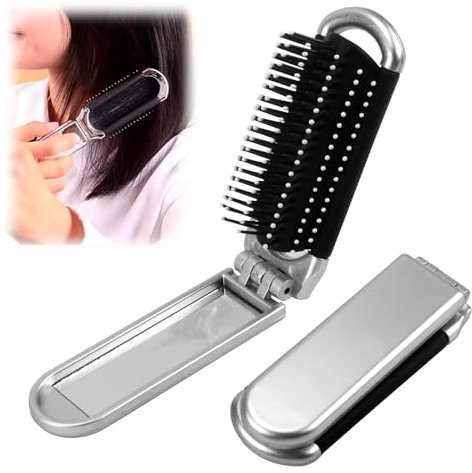 Spazzola per Capelli da Viaggio con Specchio Pieghevole,Mini Spazzola Tascabile,Pettine Massaggiante - Strumento per lo Styling dei Capelli - Ideale per Viaggi, Palestra, Scuola (Specchio Incluso)