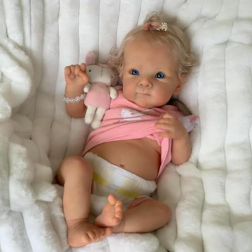 ROSHUAN Muñecas rubias Reborn de silicona de cuerpo completo de 18 pulgadas, muñecas realistas de bebé recién nacido que se ven en la vida real, anatómicamente correctas, muñecas de bebé con pelo para