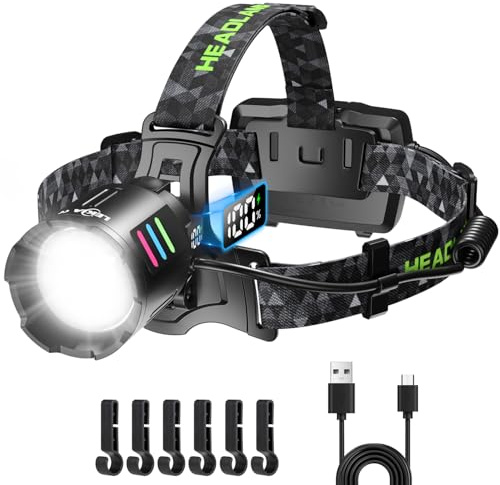 LEKIA Torcia Frontale LED Ricaricabile USB C, Potente Lampada Frontale 100000LM 3 Modalità con Sensore di Movimento, Batteria 9000mAh Zoomabile Impermeabile IP65 Lampada da Testa per Outdoor Campeggio