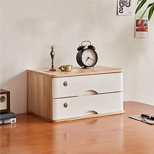 Schreibtisch-Aktenschrank aus Holz mit abschließbaren Schubladen, Massivholz-Aufbewahrungsbox für Bürobedarf, A4/Quittungsdatei-Organizer, Schreibtisch-Aufbewahrungslösung (2 Schubladen)