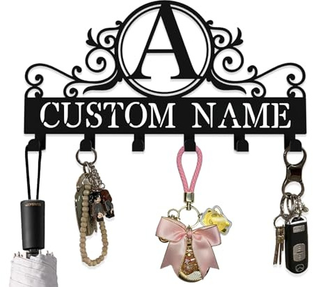 Hounahha Custom Metal Key Rack Hooks, Personalized Key Holder for Wall,Name Background Letter Theme Wall Decoration Hooks, Key Hanger Organizer for Living Room, Entryway, Bathroom, Kitchen Decor