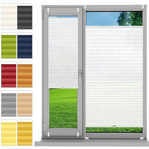 Plissee Plisseerollo Klemmfix Ohne Bohren 32 x 70 cm, Nach Maß Qualität Ohne Bohren, Faltrollo Plisseerollo Jalousie Rollos, Plisseerollo Sichtschutz, für Fenster & Tür, Weiß