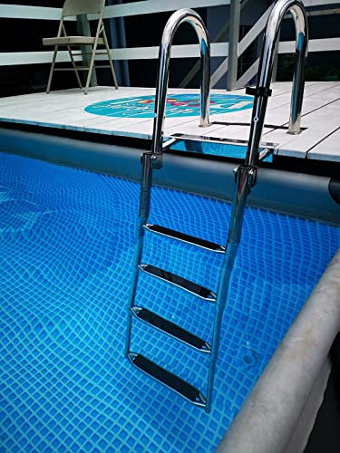 4 Step Dock Ladder with il for Swimming Pool Platform Boarding Ladders for Elderly on Pontoon Boat/Fishing Boat/Bass Boat Rustproof Steel Construction