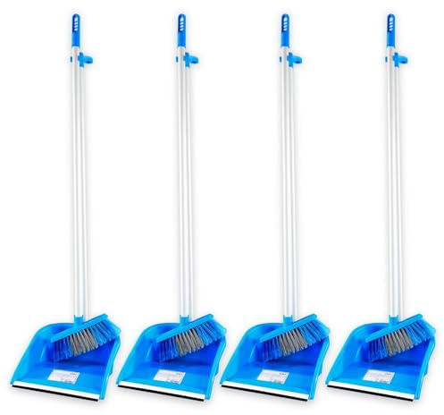 Hypafol 4erSet Kehrgarnitur, Kehrschaufel & Besen Set mit Langem Stiel mit Gummilippe, ergonomischer Griff