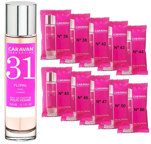 CARAVAN FRAGANCIAS Damenparfüm Nr. 31, 150 ml + Set mit 10 Flaschen mit verschiedenen Damenduften von Caravan, um neue Düfte zu entdecken