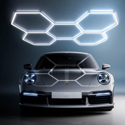 TAUDUDE Hexagon LED Deckenleuchte für Garage 5 Hex Werkstattbeleuchtung | 6500K weiß verbindbare Röhrenleuchten für Auto-Salon Autowaschraum Werkstatt Lager Fitnessstudio Keller Ausstellung Garage