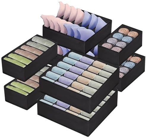 Shodiffy Organizer Armadio Cassetti Intimo, 8 Pezzi Organizer per Biancheria Intima in Tessuto Non Tessuto, Pieghevole Organizzatore Divisori da Cassetti per Reggiseni Calze Cravatte Nero