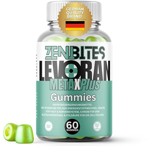 ZeniBites LEVORAN MetaX Plus – Vegane Zuckerfreie Metabolism Booster Apfelessig Gummies, mit Chrom, Vitamin B6 für Energiestoffwechsel, Niacin für Haut & Nerven, Folsäure für Zellteilung (60 Gummies)
