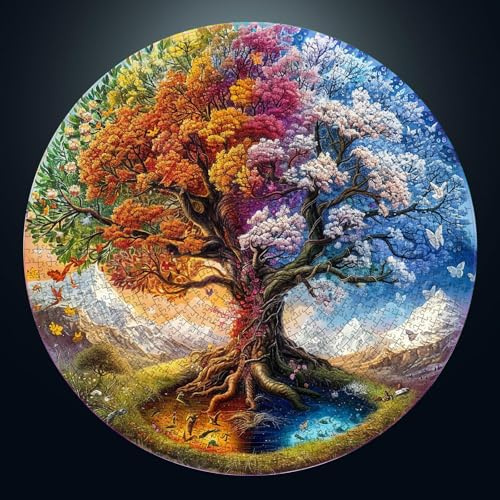 CHARMIBLE Puzzle per adulti 1000-albero della vita, 1000 pezzi 67,5 x 67,5 cm puzzle rotondo impossibile, puzzle colorati fai da te per decorazione domestica puzzle famiglia perfetto per Pasqua