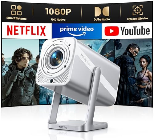 Proiettore 4K【Netflix Ufficiale & Dolby】Proiettore Portatile 700ANSI Messa Fuoco Auto Keystone con Bluetooth Bidirezionale Mini Proiettores Girevole 360° per Home Theater/Esterno/ARC/CEC