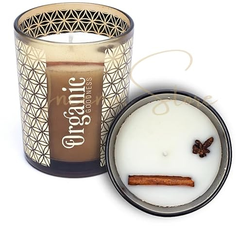 13 di Ilaria - Vela Organic Goodness 200g – Cera de soja con lemongrass, especias e incienso • Cristal reciclado con oro • Aroma fresco y relajante • Artesanal y sostenible