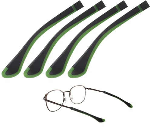TIXIPEM Soft Glasses Ear Cushion [2 Pairs]-Silicone Eyeglasses Temple Tips Sleeve Anti-Slip Eyeglass Ear Grips Use for Behind The Ear -[Black Green] Comfort Glasses Retainers