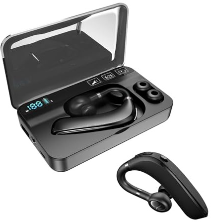 Wireless Single-Ear Bluetooth Headset Handsfree Earpiece with Microphone IP54 Waterproof Hands Free ENC Noise Cancelling In Ear Headphones with Mic for iPhone Android Trucker Driving Office Business