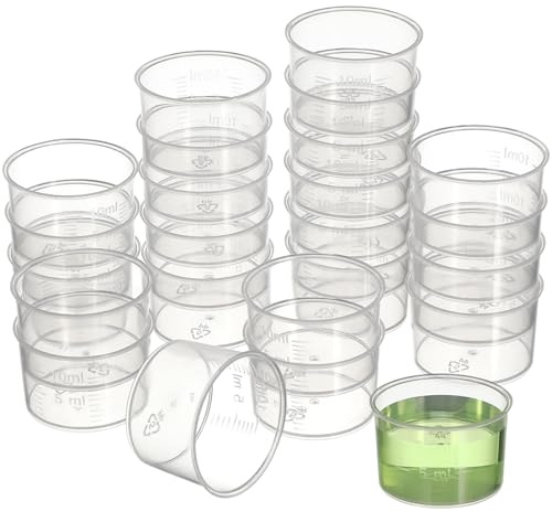 SEWACC 100pcs Disposable Measuring Cups, Thickened Clear Plastic Liquid Volumetric Measurement Cups, 10ml, 1.25x1.25x0.94 Inch