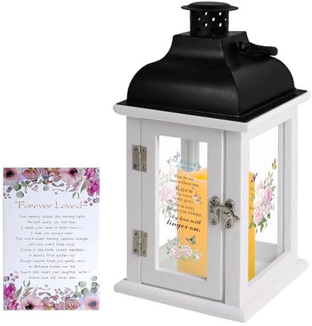 Memorial Lantern Sympathy Gift for Loss of Loved One - Bereavement Remembrance Keepsake Funeral Gift, Solar Powered Lantern with Rose Floral Design Poem, Automatic LED Candle Lantern for Family Loss