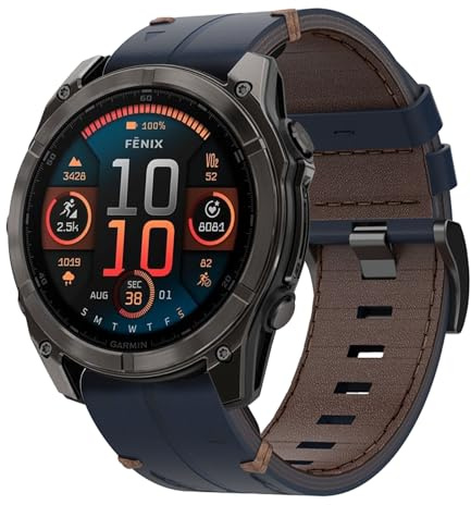 Läderarmband för Garmin Fenix 7X, 26 mm ersättningsarmband i äkta läder, Quick-Fit, klockarmband för Fenix 8 51 mm, FEnix 6X, FEnix 6X Pro, FENix 5X, FENix 5X Plus, FENIX 3, FENIX 3 HR, Enduro 2
