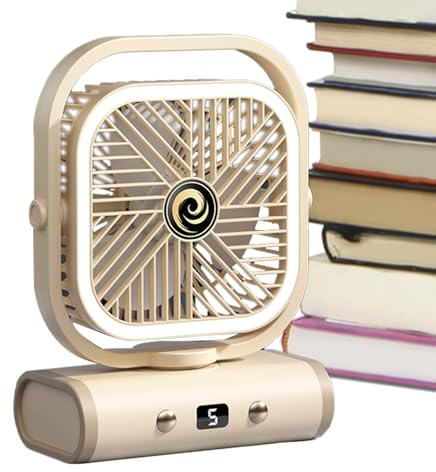 Ventiladores De Escritorio Pequeños Silenciosos,Refrescante Silencioso Mini Ventilador De Mesa - 5 Velocidades Portátil Recargable Con Luz Nocturna Montaje En Pared Para Escritorio Hogar Oficina Apart
