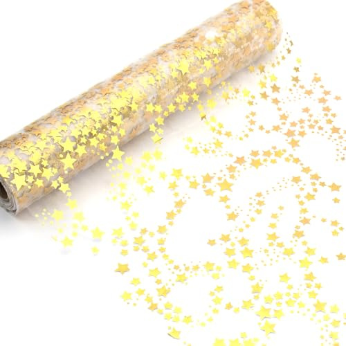 YUNSHANGHE 28 cm x 10 m Organza Tischläufer Sterne in Gold transparentes Tischband Elegante Tischdekorationen für Weihnachten und besondere Anlässe