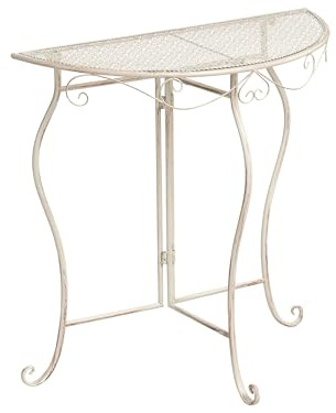 Beliani Balkontisch französisch für 2 Personen Metall Hellbeige halbrund 80x36 cm Folelli