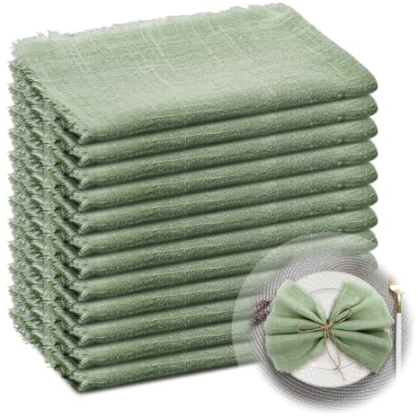 RANJIMA Tovaglioli Oversize in Cotone 100%, 45 x 45 cm (18 x 18) Tovaglioli di Stoffa Grandi Riutilizzabili con Nappine per Natale Compleanni Matrimoni Decorazioni da Tavolo,Verde Salvia