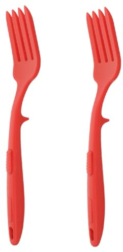 BESPORTBLE 2 pezzi Forchette per Spaghetti in Silicone Rosso Forchettone da Cucina Grande Riutilizzabili Resistenti al Calore Ergonomiche e Lavabili per Servizio e Cottura
