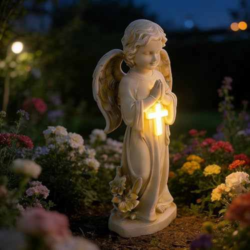 DAJASD Solar Angel Garden Statue, Waterproof Guardian Angel Figure with LED Light, Angle Solar Lights Outdoor Garden Ornament, Solar Garden Ornaments Outdoor for Patio Yard Grave Decoration