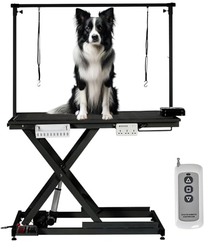 Electric Dog Grooming Table, 50 Inch Hydraulic Pet Grooming Table, Dog Grooming Station with Aluminium Overhead Arm, Anti Slip Tabletop, 6 USB Ports, 300 LBS Capacity