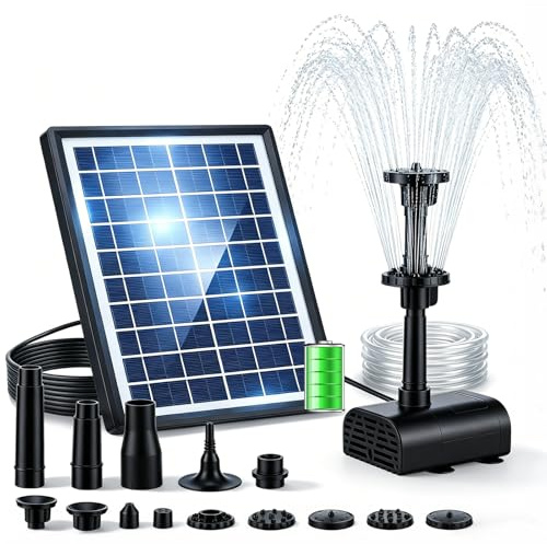 Eirolace Pompe Solaire Bassin Exterieur 8W,avec 8 Buses,Effet Double Couche | avec Batterie 3600 Mah,Protection Contre Surchauffe,Pompe Solaire pour Bassin,Bain d'oiseaux,Jeu d'eau De Jardin