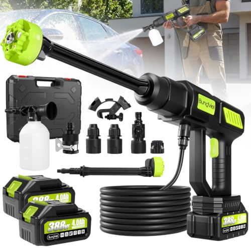 Akku Hochdruckreiniger Kompatibel mit Makita Akku, 270L/H Mobiler Akku Druckreiniger mit 2x4Ah Akku, mit Absperrventil, 6-in-1 und Düse & 5M Schlauch, für Auto Garten Reinigung und Bewässerung
