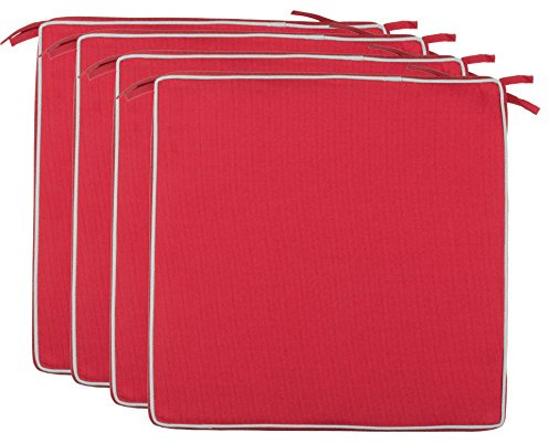 Brandsseller Set de 4 Cojines de asiento 40x40x4 cm – Cojine para silla repelente al Agua y las Manchas con Cintas de Sujeción y Ribete – interior y exterior – Cocina,Terraza, Jardín – Rojo