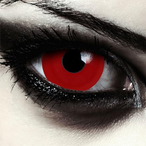 DESIGNLENSES, Lentilles de contact couleur rouge mini sclérotique sans correction, effet grands yeux, diamètre 17mm, 1 paire (2 pcs) pour Halloween et caranaval costume + Récipient gratuit (Red Giant)