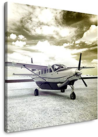 EAUZONE GmbH Vintage Flugzeug 90x90cm Wandbild auf Leinwand, Kunstdruck Moderne Bilder
