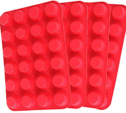 Qtopun Silicone Mini Muffin Pan, 4 Pack 24 Cups Silicone Mold Cups Baking Pan, Silicone Muffin Tins Baking Moulds-Red