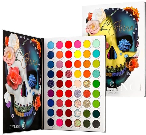 La Catrina Paleta de Maquillaje Colorido Sombra de Ojos Paleta 54 Colores, Afflano Gran Arco Iris de Alta Pigmentación Eyeshadow Mate Brillo, Neón Brillante Aurora Resplandor Color Halloween Navidad
