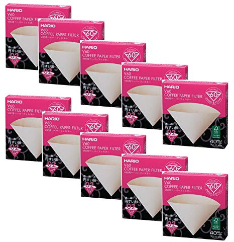 Hario 10 X V60 Size 02 40-Count Boxed Coffee Natural Paper Filters, 10 Boxed Value Set (Total of 400 Sheets)