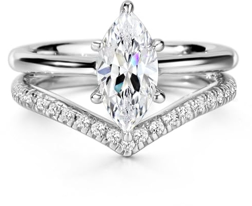 Michooyel 2 stycken markis cut förlovningsringar dam vigselringar brud set sterlingsilver löftesring 925 zirkonia förlovningsringar