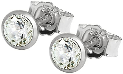 NKlaus Ohrstecker 333er Weißgold 8 Karat, weißer Zirkonia, 5mm, 2 Stück