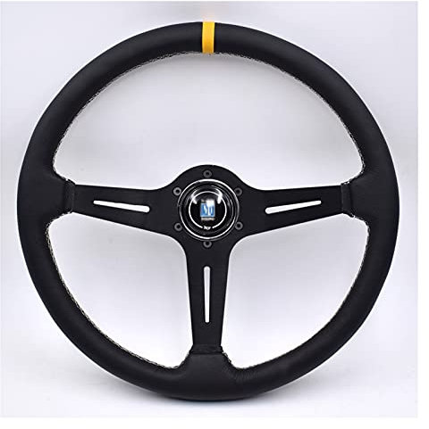 Sportlenkrad 380mm / 15 Zoll Racing Auto Echtes Leder Drifting Lenkrad Lenkrad V (Color : Black)