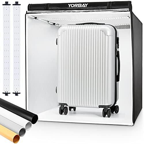 Yorbay Kit Studio Photo 80 x 80 x 80 cm CRI 95+ Boîte à lumière LED Professionnelle avec 4 Films de Fond en PVC (Noir, Blanc, Gris, Blanc Chaud)