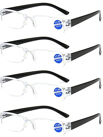 KoKoBin 4 pacco Occhiali da lettura ultraleggeri anti luce blu con montatura trasparente (4 nero, 2.0)