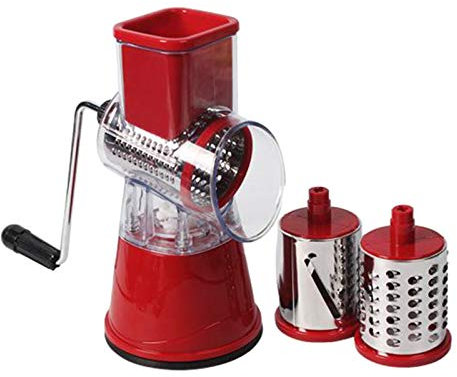Hand Crank Vegetable Cutter Slicer, 3 in 1 Manual Rotary Drum Cheese Grater, Kitchen Home Shredder for Vegetables, Potato-Rot