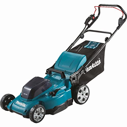 Makita DLM480CT2 Twin 18V (36V) Li-ion LXT 48cm Lawnmower complete with 2 x 5.0 Ah Batteries and Twin Port Charger, Blue