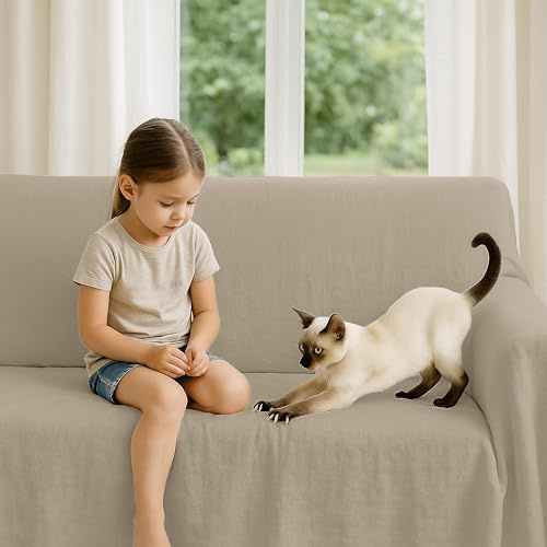 Byour3 - Sofaüberwurf 3 4 2 Sitzer Dicke Baumwolle Gemischter Sofa Cover Mehrzweck Sofabezug Auch Für Ecksofa L U Form Sofa-Couch Abdeckung Alles Abwaschbar Beständig (Ingwer, 2 Sitzer)