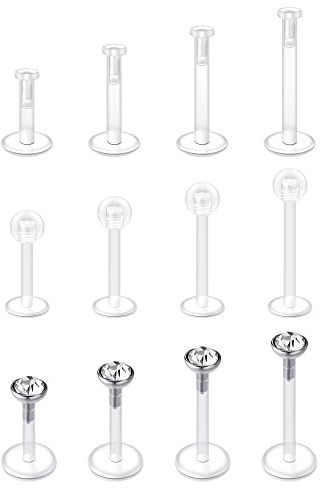 LAURITAMI 12stk 16G Klar Lippenpiercing Retainer Durchsichtig Labret Stecker Flexible Bioflex Plastik Tragus Helix Ohrstecker Piercing