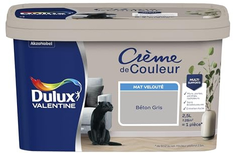 Dulux Valentine Crème de Couleur - Peinture multi-supports intérieure - Mat Béton Gris 2,5 L