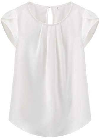 TASAMO Womens Gypsy Chiffon Blouses Short Sleeve Keyhole Back Dressy Summer Casual Business Lightweight Tops Shirts White