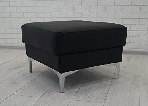 Quattro Meble Schwarz Echtleder Hocker Sitzhocker Rindsleder Sitzwürfel 60x55 x H-45 cm Fußhocker Polsterhocker Echt Leder Puff Modell KANTE mit trapezförmigen Edelstahl-Chromfüßen